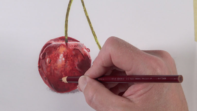 第一个彩色铅笔应用在樱桃上