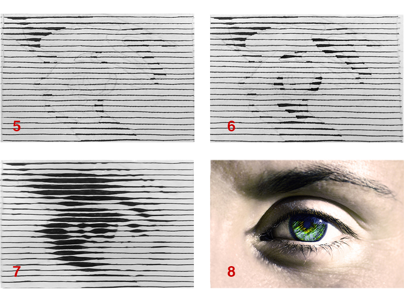 画一个眼睛与孵化使用不同的线重量第二步