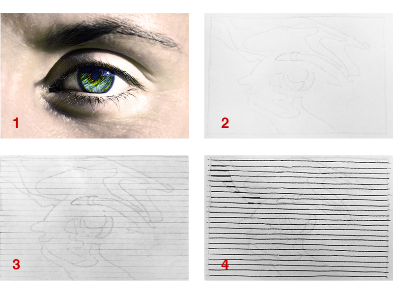 画一个眼睛与孵化使用不同的线重量第一步