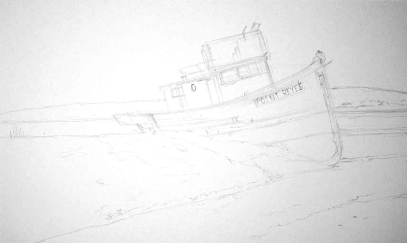 暗铅笔画的船草图