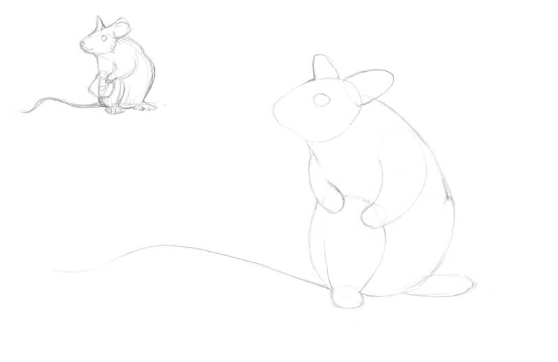 铅笔素描一只老鼠
