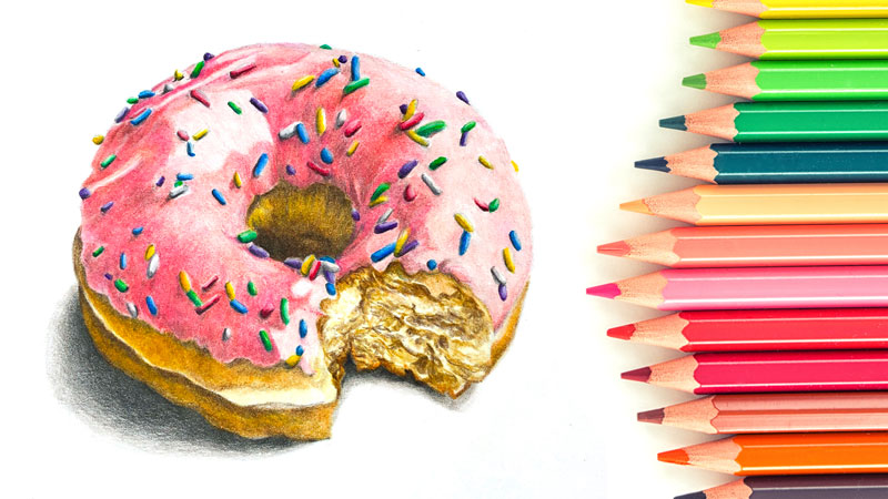 如何绘制一个油炸圈饼和彩色铅笔吗