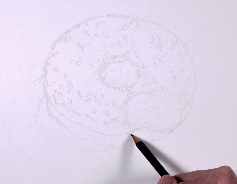 甜甜圈和铅笔素描