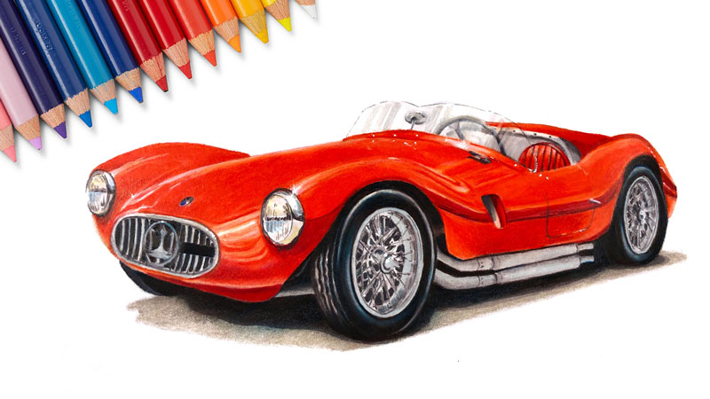 如何用马克笔和彩色铅笔画一辆跑车