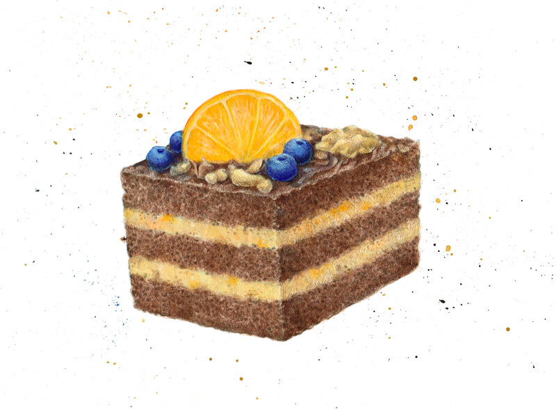 添加细节的阴影坚果和水果蛋糕的顶部
