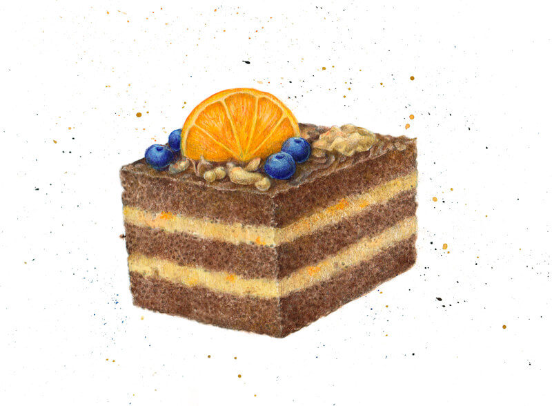 分层彩色铅笔的橘红色的蛋糕