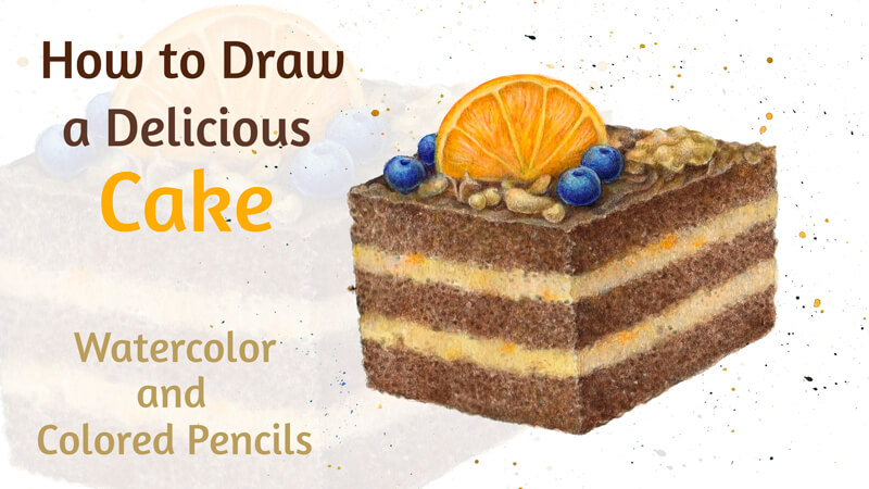 如何用水彩画和彩色铅笔画一块蛋糕