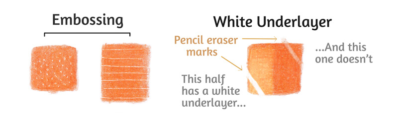 压花和分层白色保存高光在彩色铅笔画