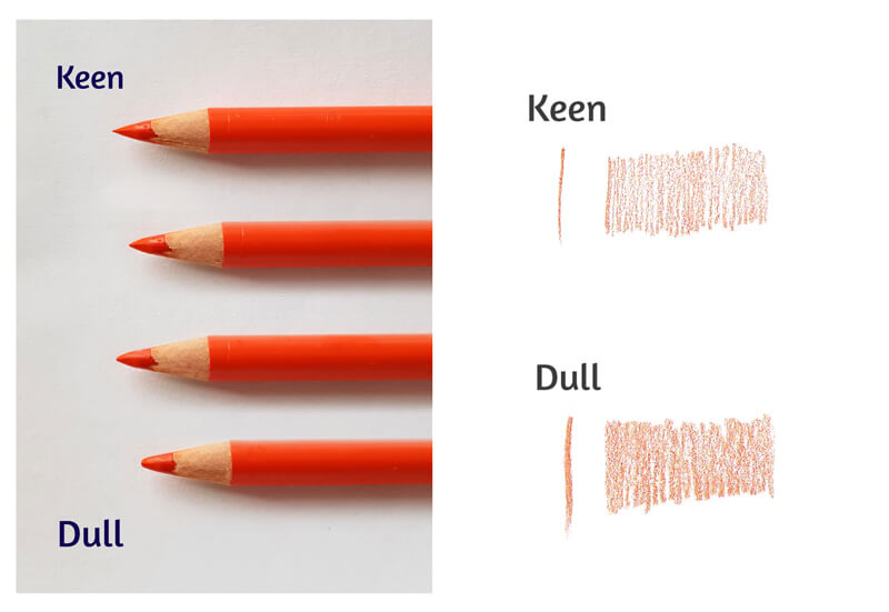 彩色铅笔标记锋利和钝铅笔