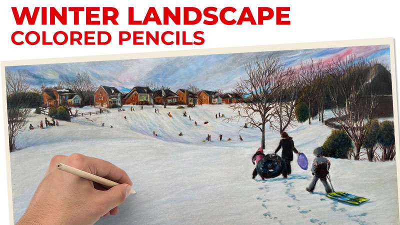 用彩色铅笔绘制冬季风景画