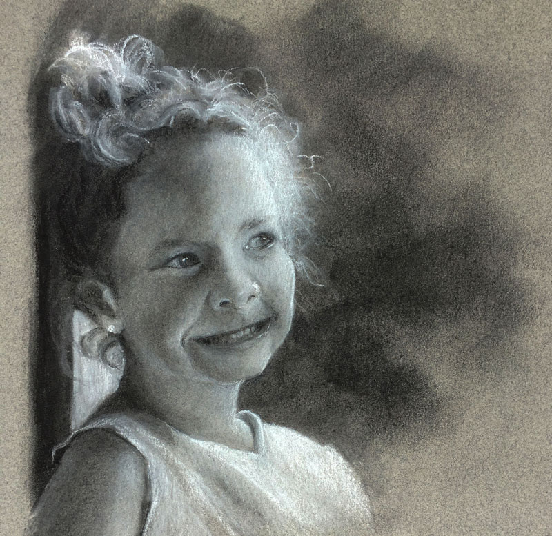 木炭肖像绘画——年轻的女孩