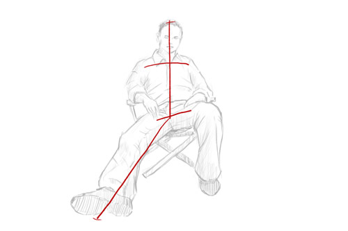 如何画出一个人坐下来的第2步——双肩线