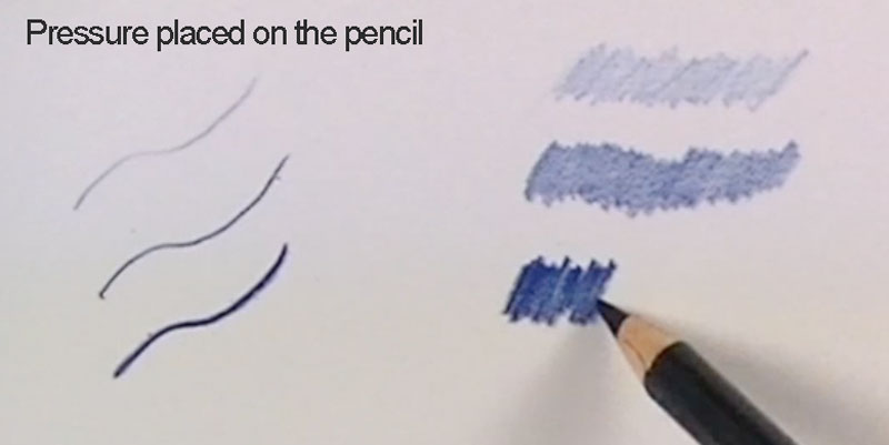 不同的压力放在彩色铅笔