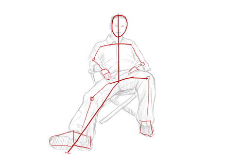 如何画一个人坐下来的第三步-简笔画